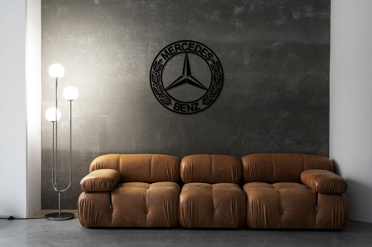 Panneau Mural Métal Mercedes 27,5" – Déco Garage, Man Cave, Logo Luxe Industriel Fait Main