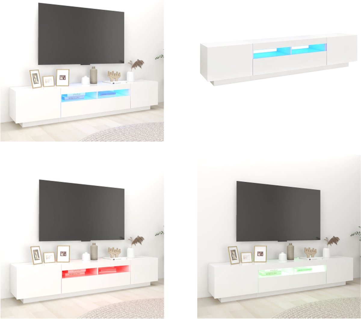vidaXL Tv-meubel met LED-verlichting 200x35x40 cm wit - Tv-kast - Tv-kasten - Televisiekast - Televisiekasten