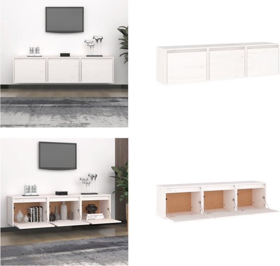 vidaXL Tv-meubelen 3 st massief grenenhout wit - Tv-kast - Tv-kasten - Tv-meubel - Hifi-meubel