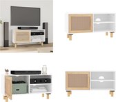 vidaXL Tv-meubel 80x30x40 cm massief grenenhout en rattan wit - Tv-kast - Tv-kasten - Tv-meubel - Hifi-meubels