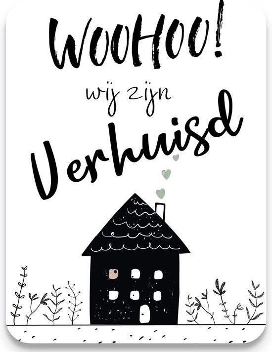 Studio Juulz - Verhuiskaart 10 x WOOHOO WIJ ZIJN VERHUISD | Verhuizen | Adreswijziging | Verhuisbericht | Verhuiskaarten | Nieuw huis | Samenwonen | Lief | Huisje | A6 | zwart wit