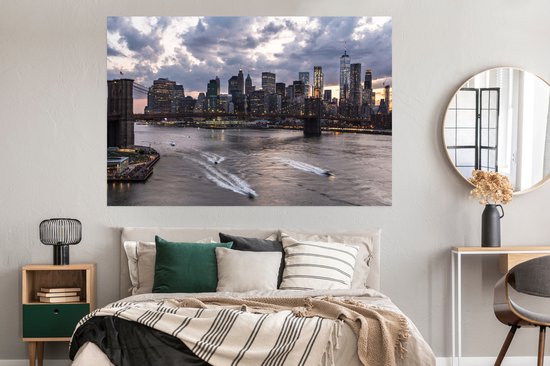 Poster Manhattan et le pont de Brooklyn New York 180x120 cm - Tirage photo sur Poster (décoration murale salon / chambre) / Poster Villes XXL / Grand format!