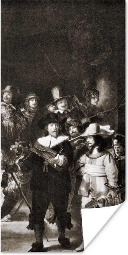 Poster De Nachtwacht in zwart-wit - Rembrandt van Rijn - 20x40 cm