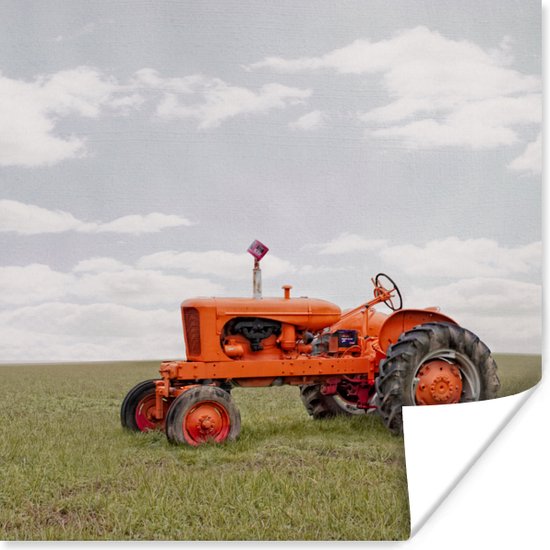 Poster Tractor - Wielen - Vintage - 30x30 cm
