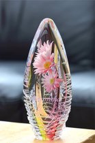 Crematie-as Urn Premium Design Glas met Aster bloemen afbeelding en een naam-Urn met afbeelding dmv.hoge kwaliteit sign folie-Urn voor crematie-as-Deelbestemming urn Mens-Urn Roze Geel-Herdenken-As Urn-70ml-Premium collectie-Transparant askamer