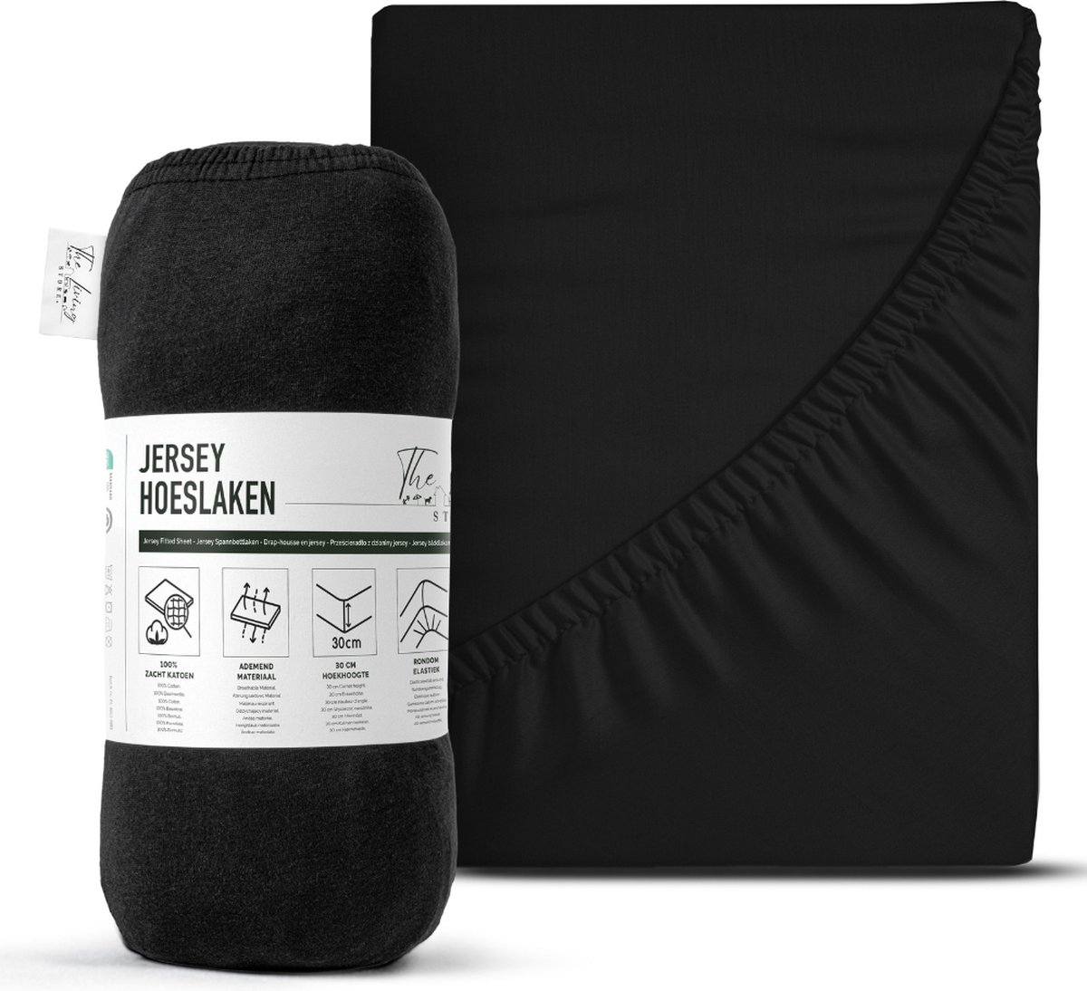 The Living Store - Katoenen Hoeslaken - Enkel Jersey - 80/90/100 x 200 cm - 100% katoen - Zwart - Eenpersoons - Hotelkwaliteit