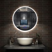 Miroir de salle de bain LED 80x80cm avec éclairage, Bluetooth, interrupteur tactile, anti-condensation, lumière blanche/lumière blanche chaude/lumière chaude, luminosité réglable