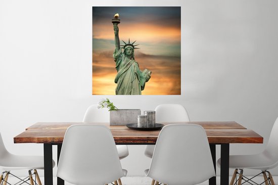 Affiche coucher de soleil Statue de la Liberté 75x75 cm - Tirage photo sur Poster (décoration murale salon / chambre) / Affiche Villes