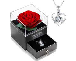 Eeuwige Bloem + Sieraden Doos + Rose Hartjes Ketting - Eeuwige Roos Cadeau voor Vrouw- Verjaardag Cadeau Vriendin - Romantisch Cadeau - Huwelijksaanzoek - Liefde - Valentijn -