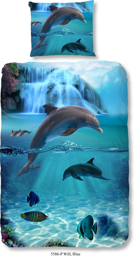 Housse de couette enfant Good Morning – 5586-P – Dauphin – 140 x 200/220 cm – Bleu