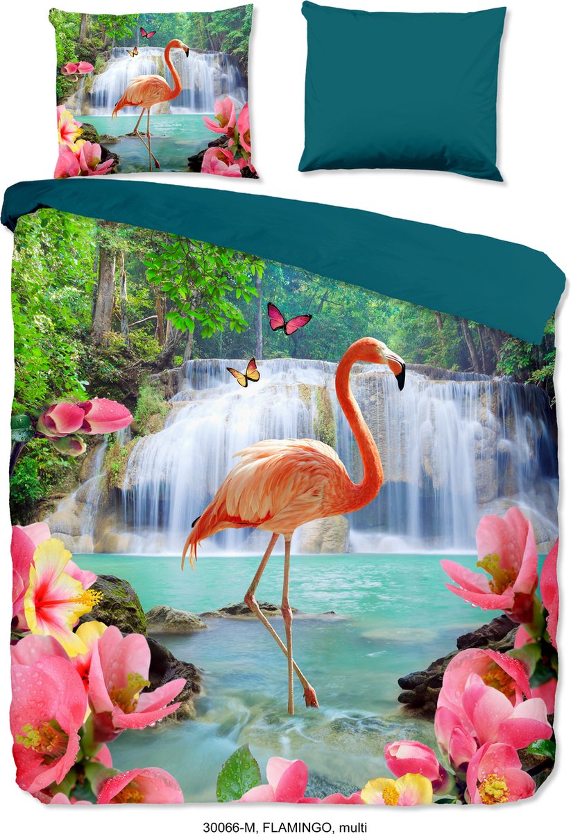 Pure Dekbedovertrek "flamingo, tropischeprint" - Multi - (240x200/220 cm) - Microfiber