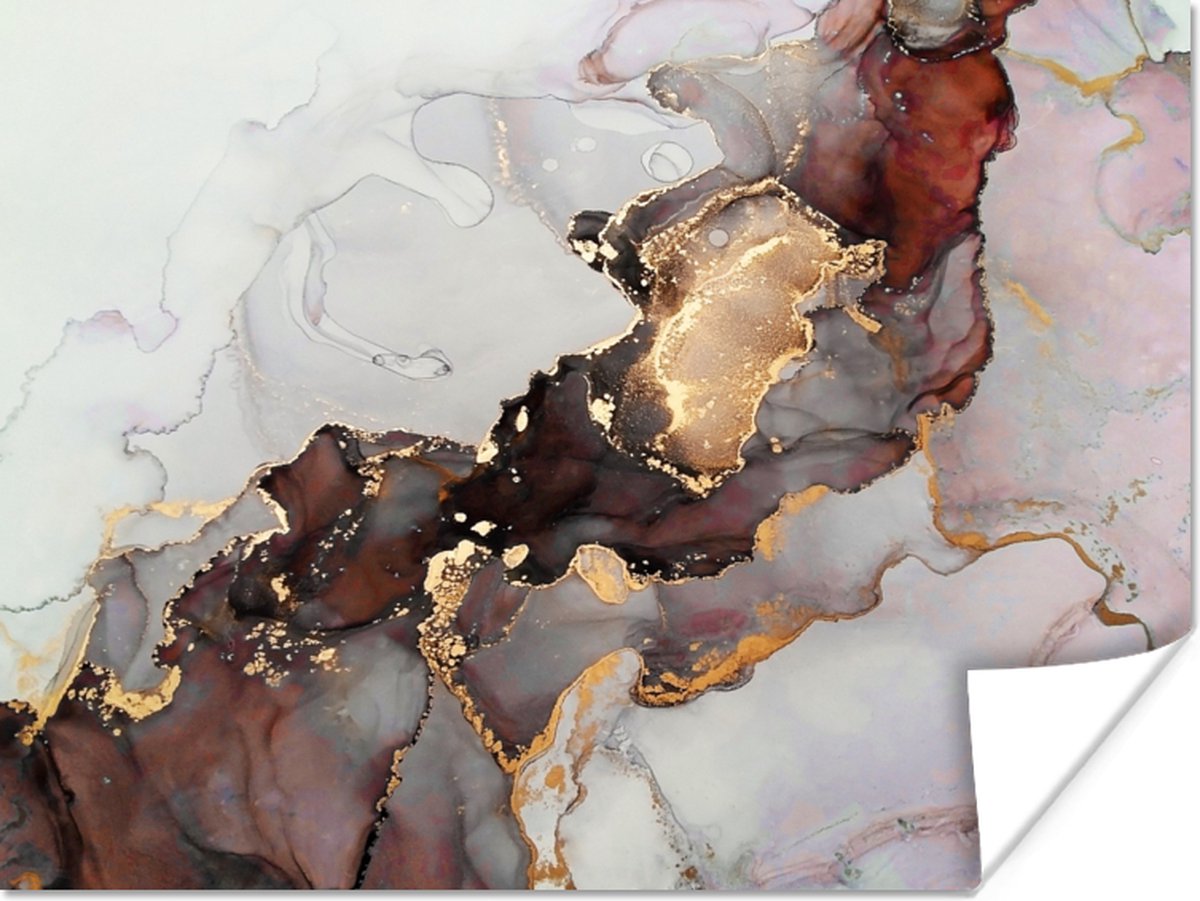 Poster Rood - Marmer - Goud - 40x30 cm
