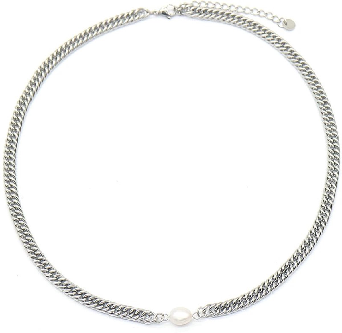 Ketting met Parel - RVS - Lengte 39-44 cm - Zilverkleurig