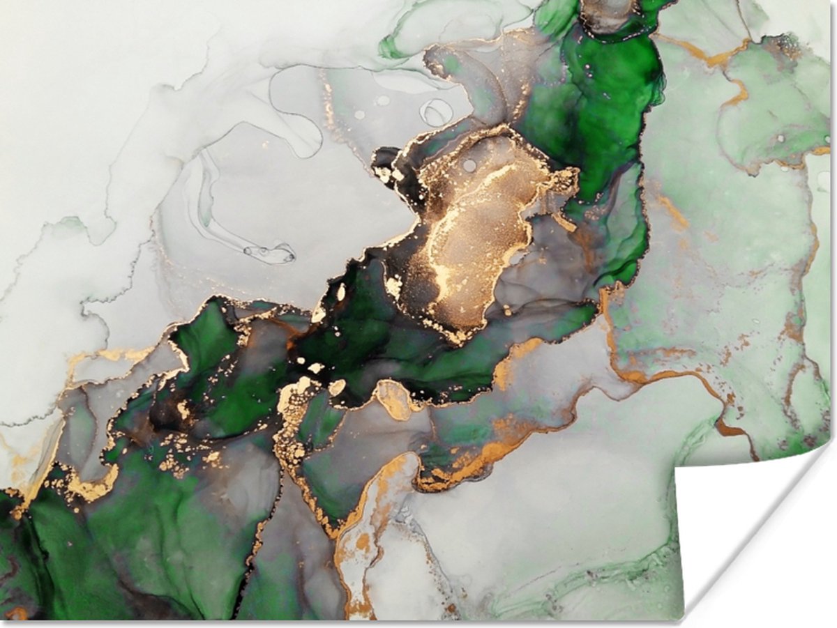 Poster Marmer - Goud - Groen - Luxe - 80x60 cm