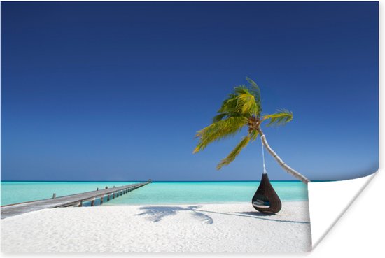 Poster Hangmat - Palmboom - Strand - 30x20 cm