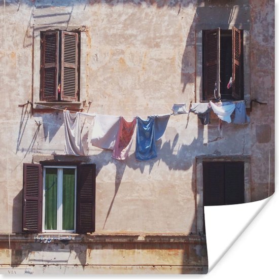 Poster Waslijn met kleding in Rome in Italië - 100x100 cm XXL