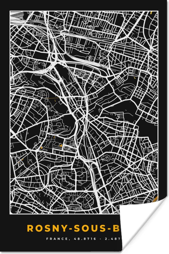 Affiche Plan - Plan de ville - Plan - Rosny-sous-Bois - France - 60x90 cm