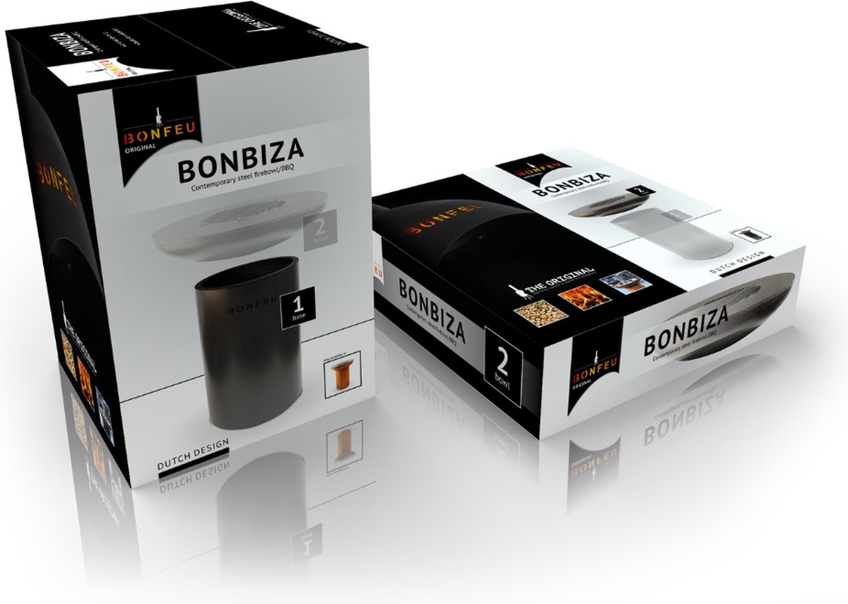 BonFeu BonBiza Vasque à feu 80 cm - Avec plancha et grille de cuisson - Noir