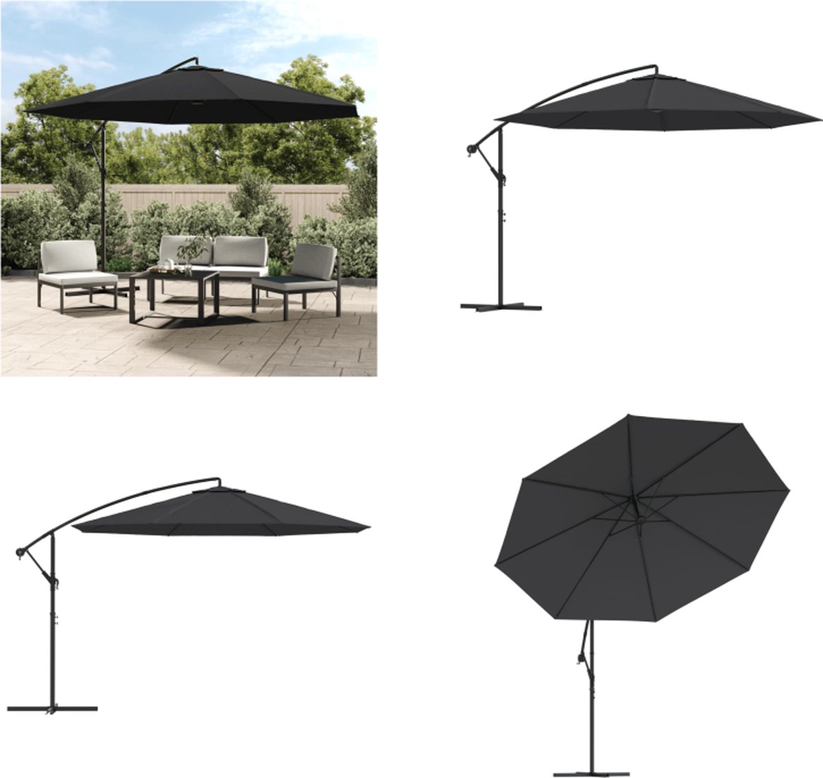 VidaXL Zweefparasol met aluminium paal 350 cm zwart Zweefparasol Zweefparasols Parasol Parasols