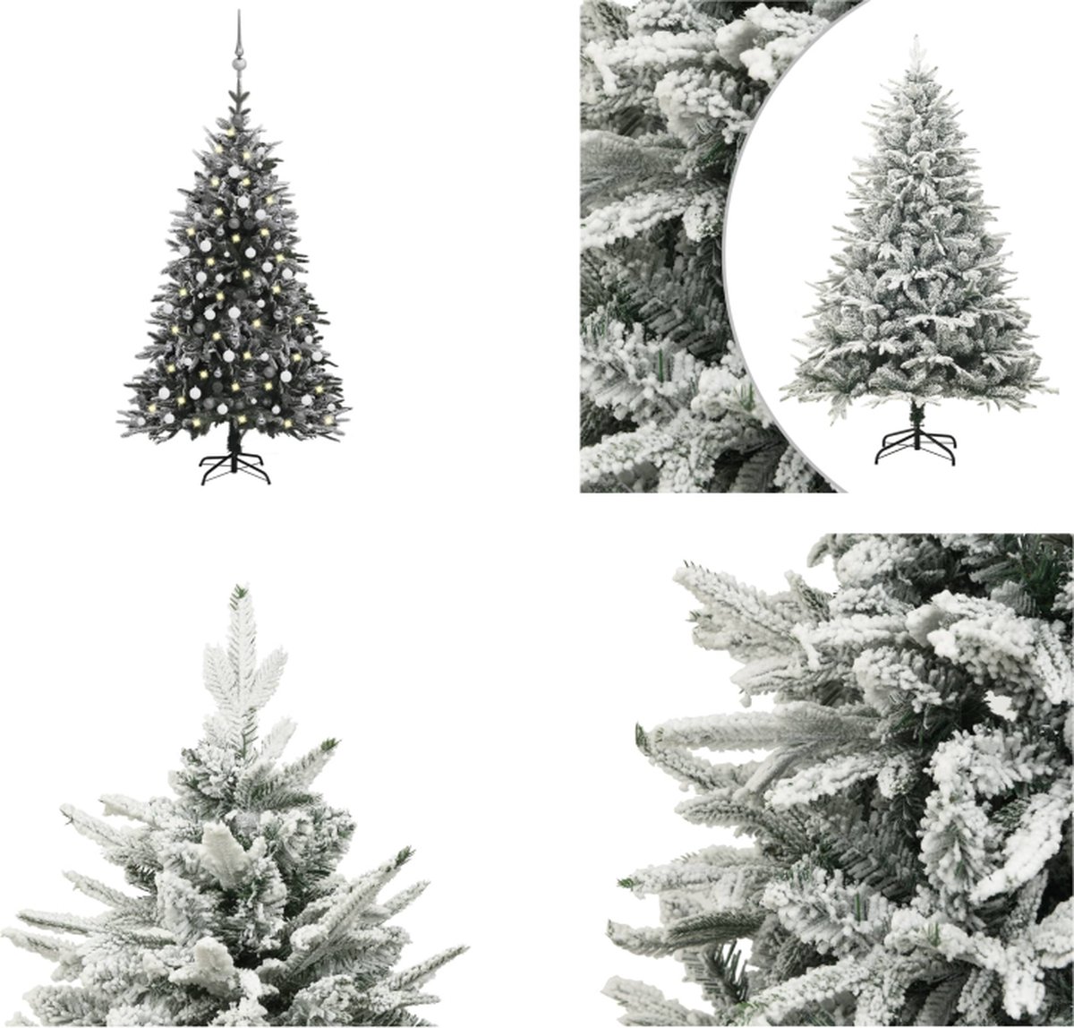 vidaXL Kunstkerstboom met LED's- kerstballen en sneeuw 210 cm PVC PE - Kunstboom - Kunstbomen - Kunstkerstboom - Kunstkerstbomen