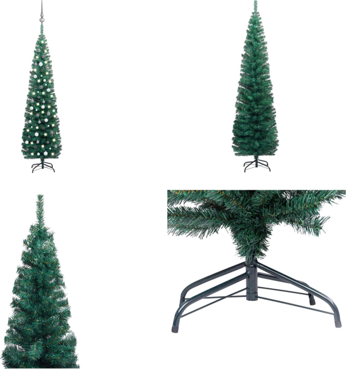 vidaXL Kunstkerstboom met LED's en kerstballen smal 240 cm groen - Kunstkerstboom - Kunstkerstbomen - Kerstboom - Kerstdecoratie
