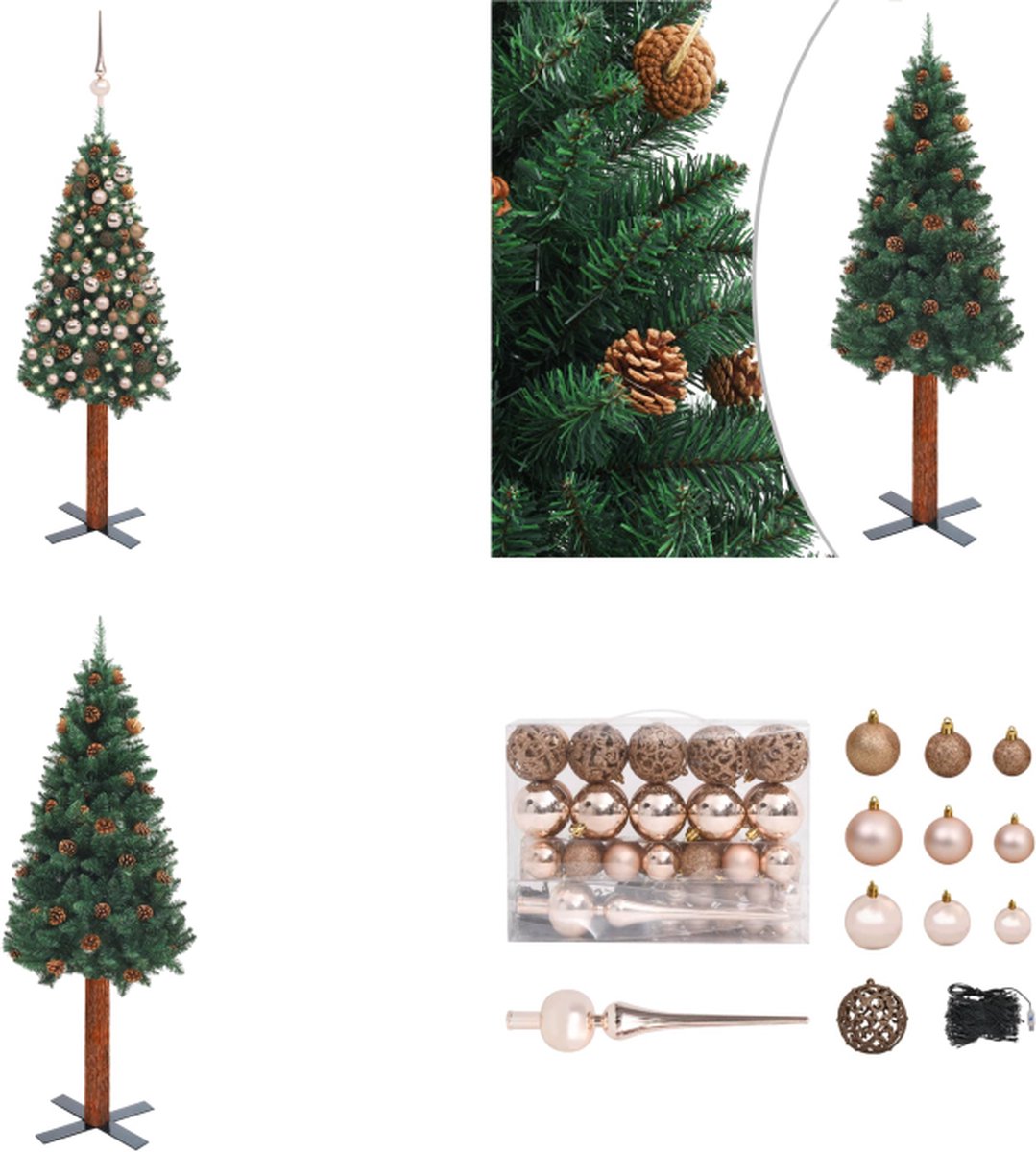 vidaXL Kunstkerstboom met LED's en kerstballen smal 210 cm PVC groen - Kunstkerstboom - Kunstkerstbomen - Kerstboom - Kerstdecoratie