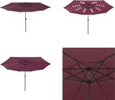 vidaXL Parasol met LED-verlichting en metalen paal 400 cm bordeauxrood - Tuinparasol - Tuinparasols - Parasol - Parasols