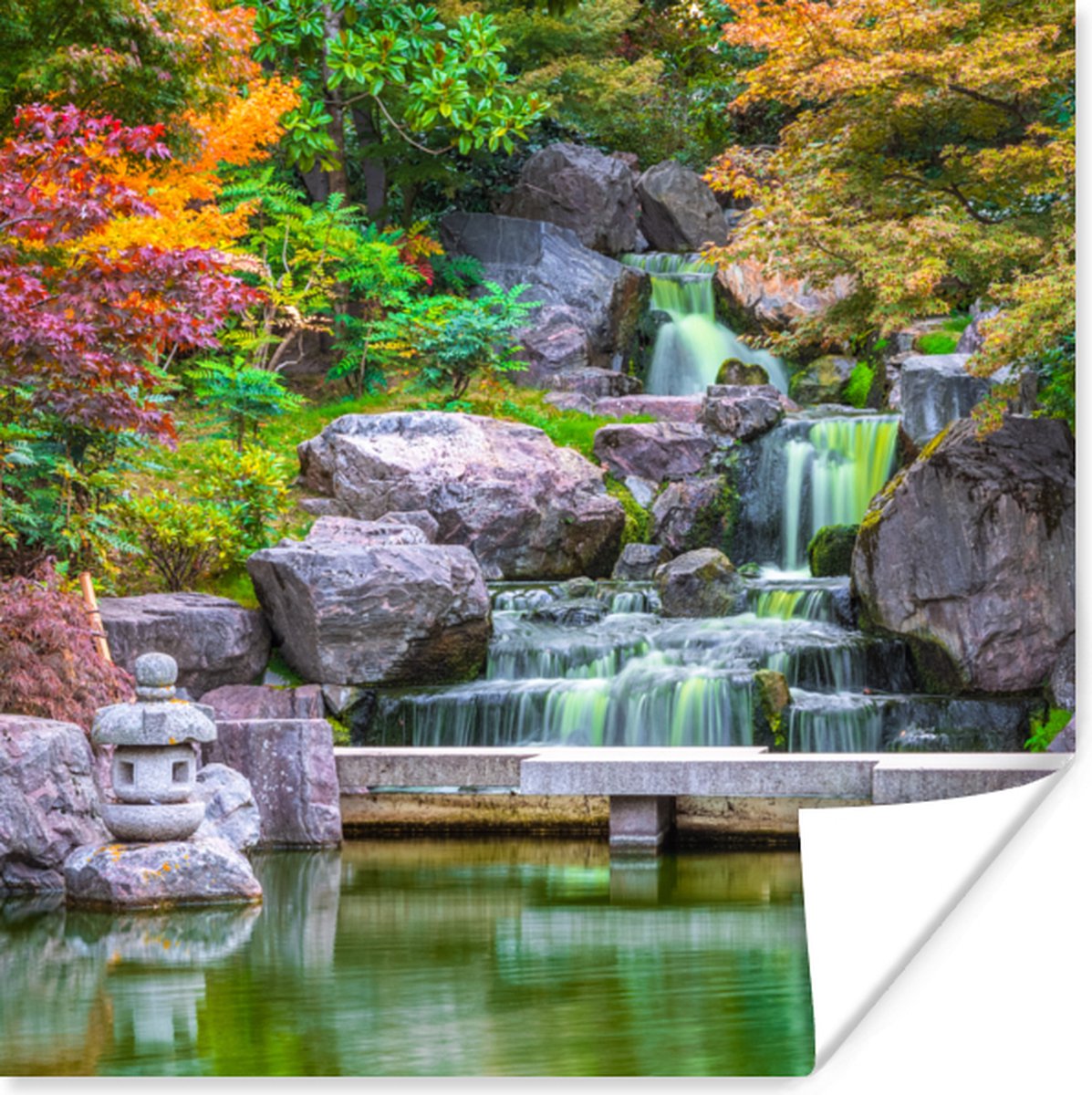Poster Stenen - Water - Bomen - Japans - Botanisch - 75x75 cm