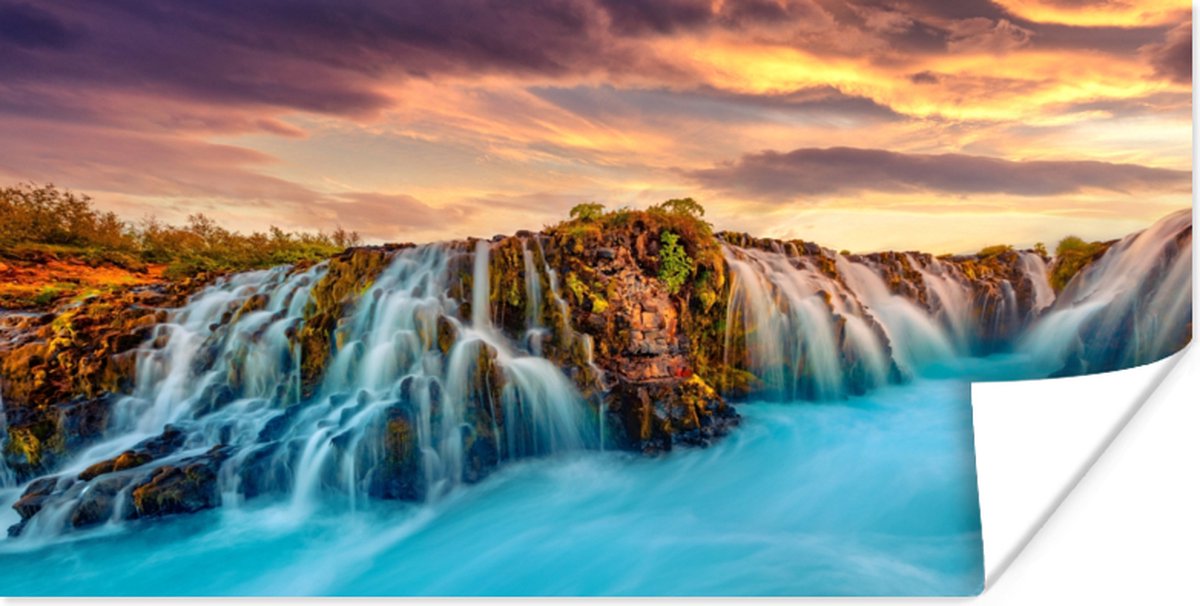 Poster Waterval - Landschap - Wolken - Natuur - 150x75 cm