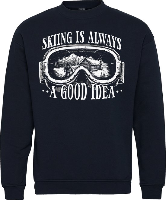 Sweater Skiing Is Always A Good Idea | Apres Ski Verkleedkleren | Fout Skipak | Apres Ski Outfit | Navy | maat M