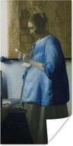 Poster Brieflezende vrouw in het blauw - Schilderij van Johannes Vermeer - 75x150 cm
