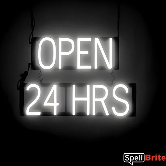 OUVERT HRS /24 - Néon publicitaire Enseigne lumineuse LED | SortBrite | 42x38cm | 6 modes de gradation - 8 animations lumineuses | Éclairage au néon pour panneaux publicitaires