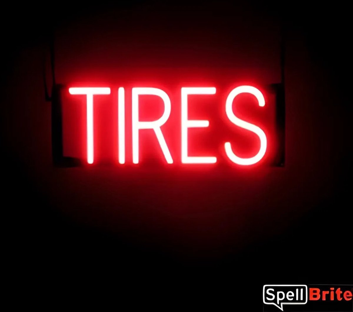TIRES - Lichtreclame Neon LED bord verlicht | SpellBrite | 44 x 16 cm | 6 Dimstanden - 8 Lichtanimaties | Reclamebord neon verlichting