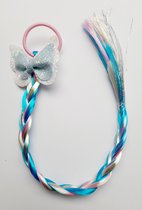 Vlecht van nep haar - gekleurd - elastiek - strik - vlinder - kinderen - haren - paardenstaart- prinses - verkleden - carnaval