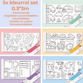 Kleurrol voor kinderen set - 5 x Kinder Tekenrol - Coloring Paper Roll for Kids - 30 x 300cm - Grote zelfklevende kleurplaat - Kleurboeken - 3+ - Kindercadeau - Kindergeschenk