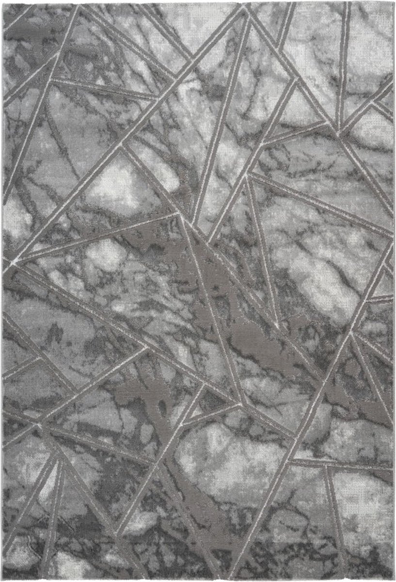 Modern Vloerkleed | Tapijt | Marmaris | Geometrisch | Zilver | 80x150 cm