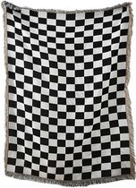 Plaid Geblokt - 130 x 160 cm - Wandkleed Bedsprei Sprei Wandtapijt Woonkamer Kinderkamer - Zwart Wit