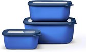 rechthoekige set 3-delig - voorraaddozen met deksel - geschikt als opbergdoos, koelkast, vriezer en magnetronservies - 750 ml, 1500 en 2000 ml - Vivid Blue