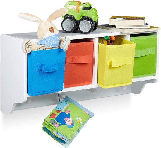 Opbergmeubel Voor Kinderspeelgoed SucceBuy, 4 Niveaus Met Boekenkast Speelgoedrek Met 8 Flexibele Plastic Bakken Wit
