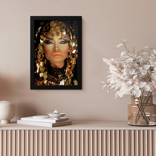 Cadre photo avec affiche - Femme - Cléopâtre - Or - Bijoux - Maquillage - Luxe - 20x30 cm - Cadre pour affiche
