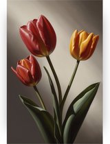 Drie tulpen - Tulp schilderij op canvas - Schilderijen bloemen - Wanddecoratie klassiek - Canvas schilderijen - Decoratie slaapkamer - 40 x 60 cm 18mm