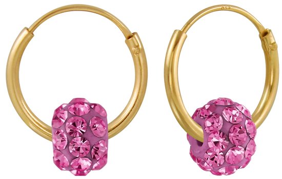 Joy|S - Zilveren Bal kristal oorbellen - oorringen - roze kristal - 14k goudplating