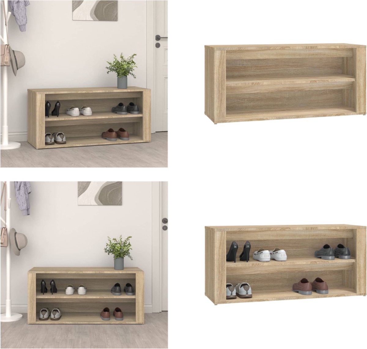vidaXL Schoenenrek - 100x35x45 - cm - bewerkt - hout - sonoma - eikenkleurig sonoma eiken