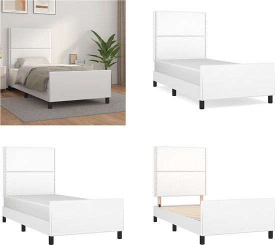 vidaXL Bedframe met hoofdbord kunstleer wit 100x200 cm - Bedframe - Bedframes - Bed - Slaapmeubel