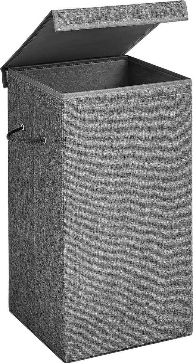 Goedkoopste 85L wasmand, wasmand met magnetisch deksel en handgrepen, wasmand, inklapbaar, linnen-look-stof, verwijderbare voeringtas, donkergrijze