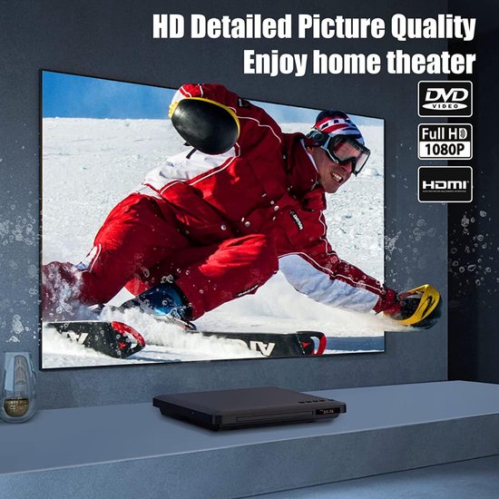DVD Speler met HDMI - DVD Speler - DVD Speler HDMI - DVD Speler Laptop - Zwart - 1080P - Inclusief HDMI Kabel - Met afstandsbediening - DVD en CD speler - Compact — afbeelding 3