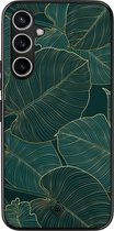 Casimoda® hoesje - Geschikt voor Samsung Galaxy S23 FE - Monstera Leaves - Zwart TPU Backcover - Planten - Groen