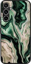 Casimoda® hoesje - Geschikt voor Samsung Galaxy S23 FE - Groen marmer / Marble - Zwart TPU Backcover - Marmer - Groen