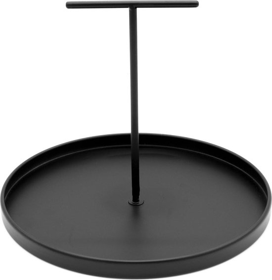 Dienblad met één hand, rond, zwart, 30 cm, elegant metalen dienblad met handgreep, serveerhulp, serveerplaat, decoratief dienblad met handvat