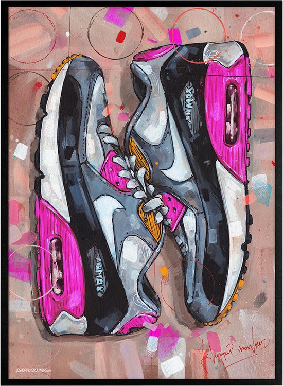 Sneaker print sideways pink 51x71 cm *ingelijst & gesigneerd